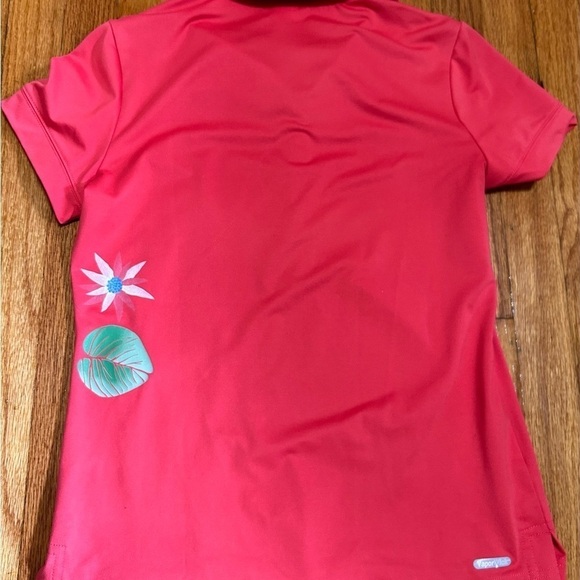 The North Face Vapor Wick Orange/Coral With Printed Flowers Polo- M - Picture 7 of 8